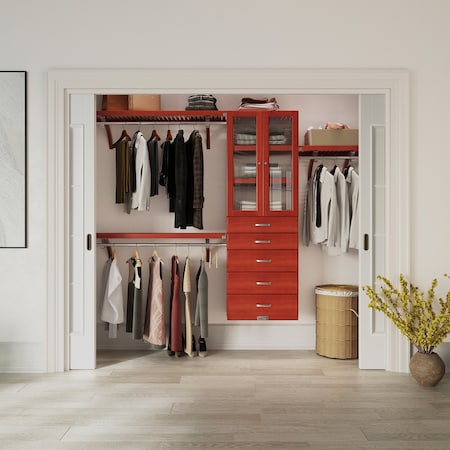 John Louis Home Solid Wood Reach-In Closet System with 5 Drawers and Glass DoorsRed Mahogany JLH-339